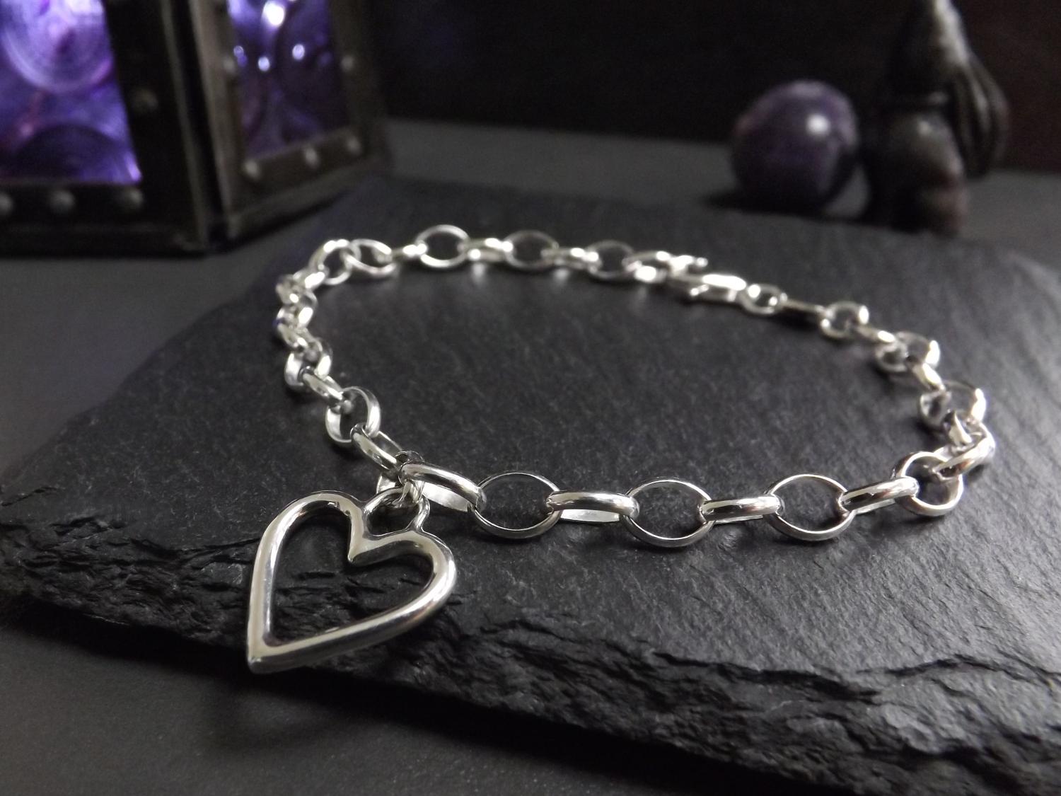 Open Heart Silver Charm Bracelet