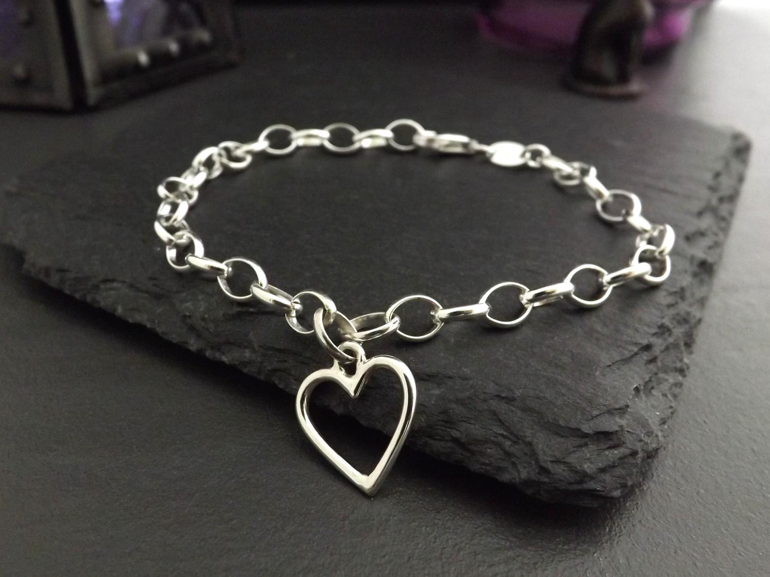 Open Heart Silver Charm Bracelet