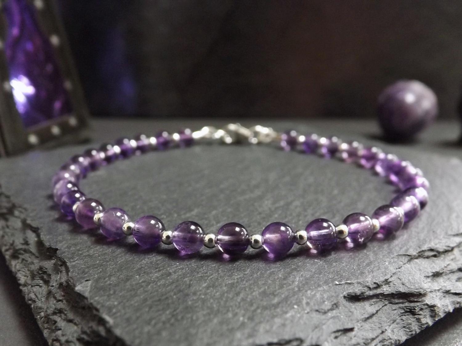 Amethyst Silver Bead Bracelet