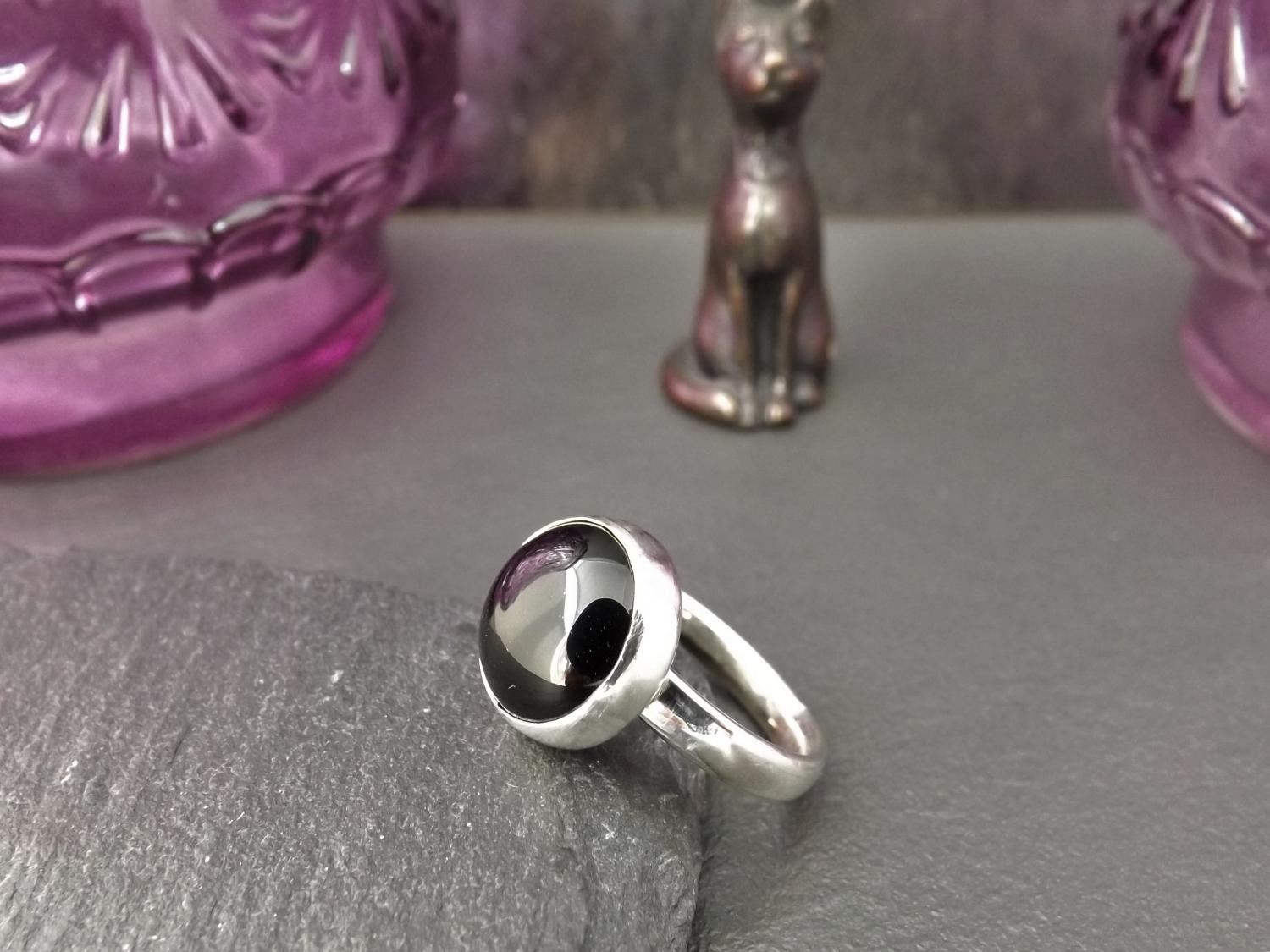 Black Onyx Silver Ring, size J