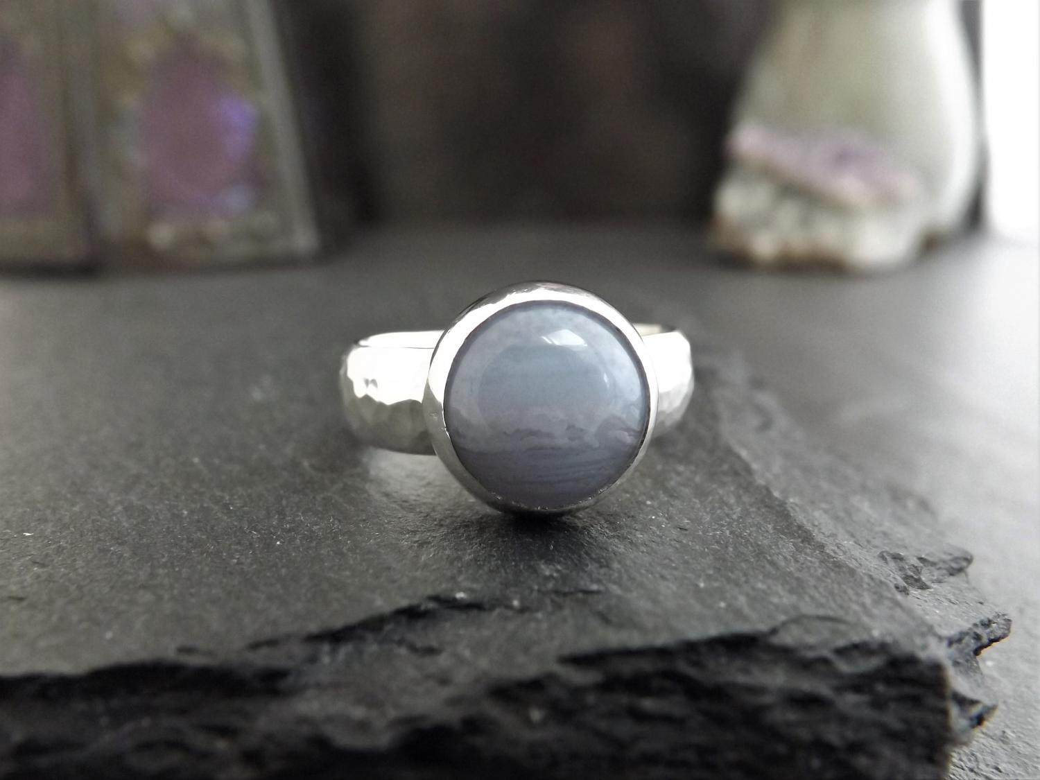 Blue Lace Agate Silver Ring size L