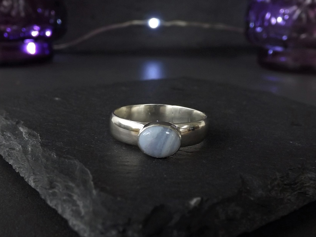 Blue Lace Agate Silver Ring size S