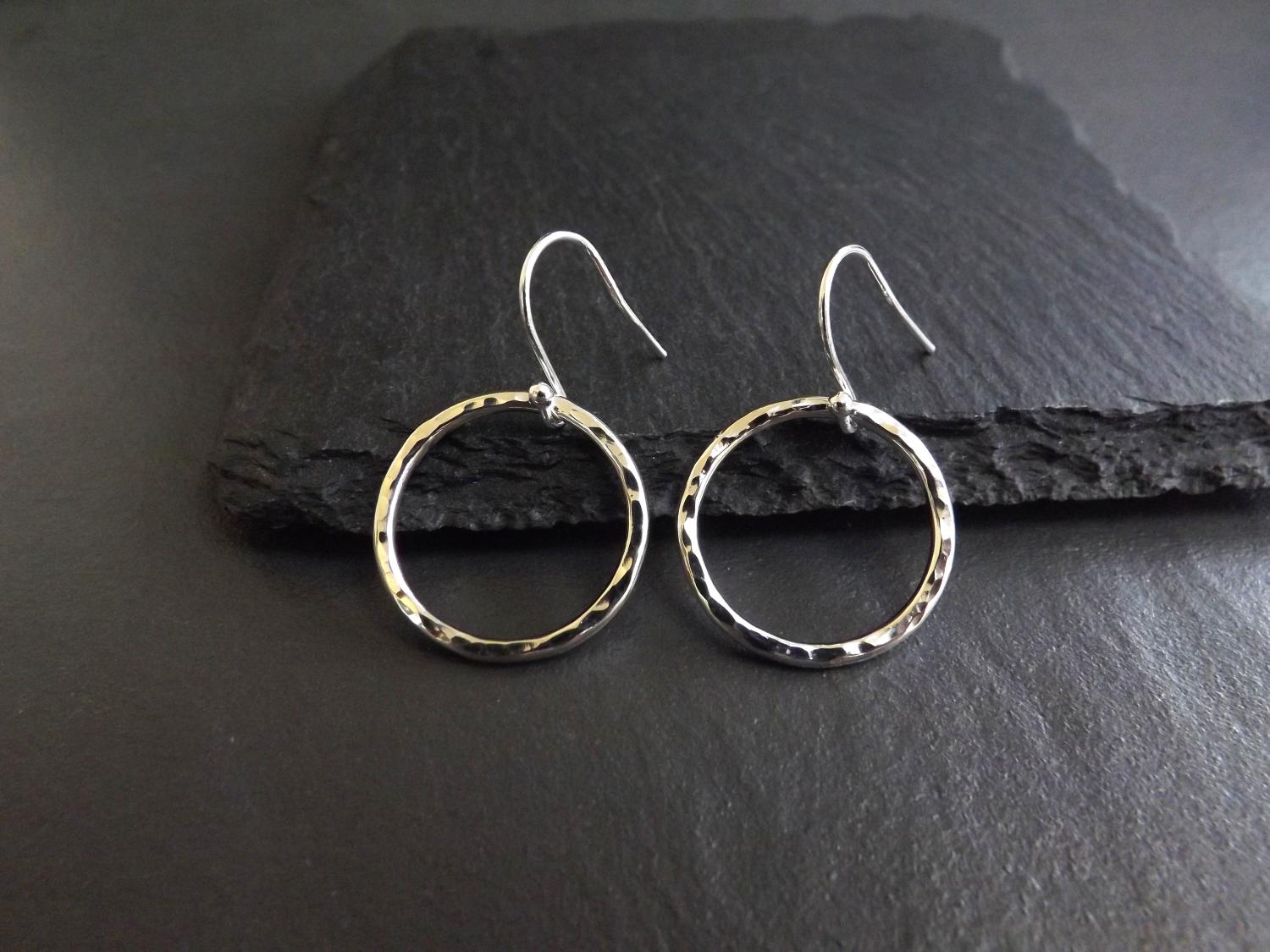Hammered Silver Hoops Dangly Earrings