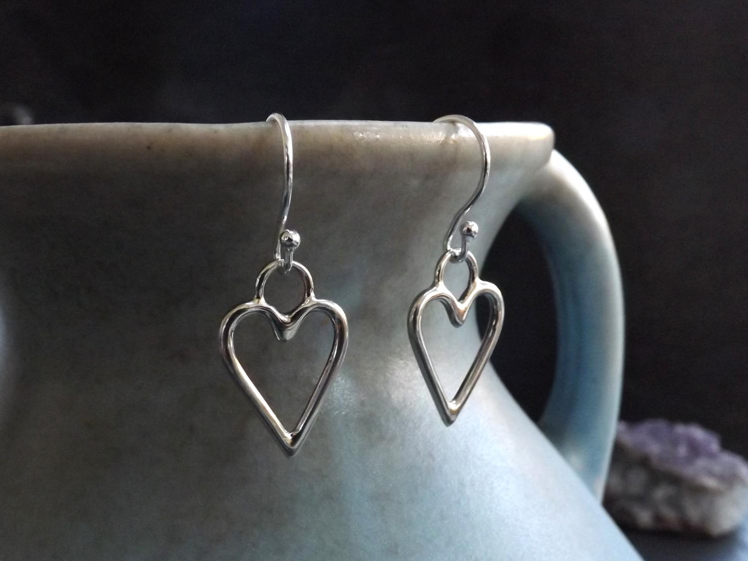 Open Heart Silver Dangly Earrings