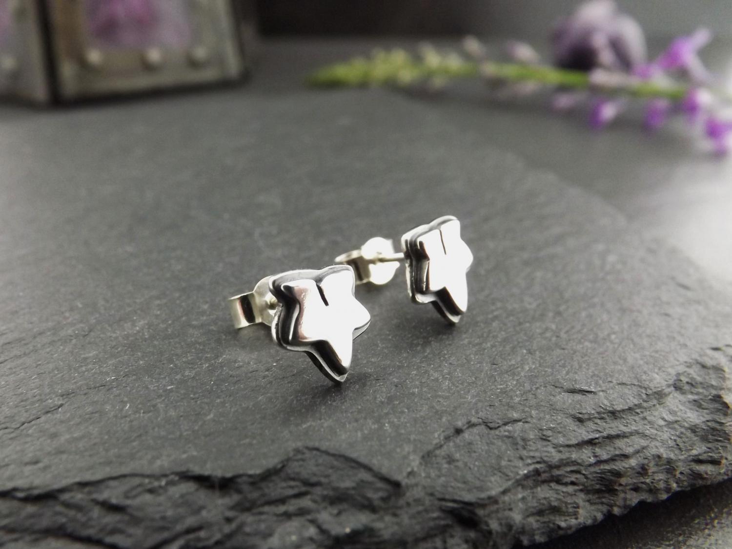 Ivy Leaf Silver Stud Earrings