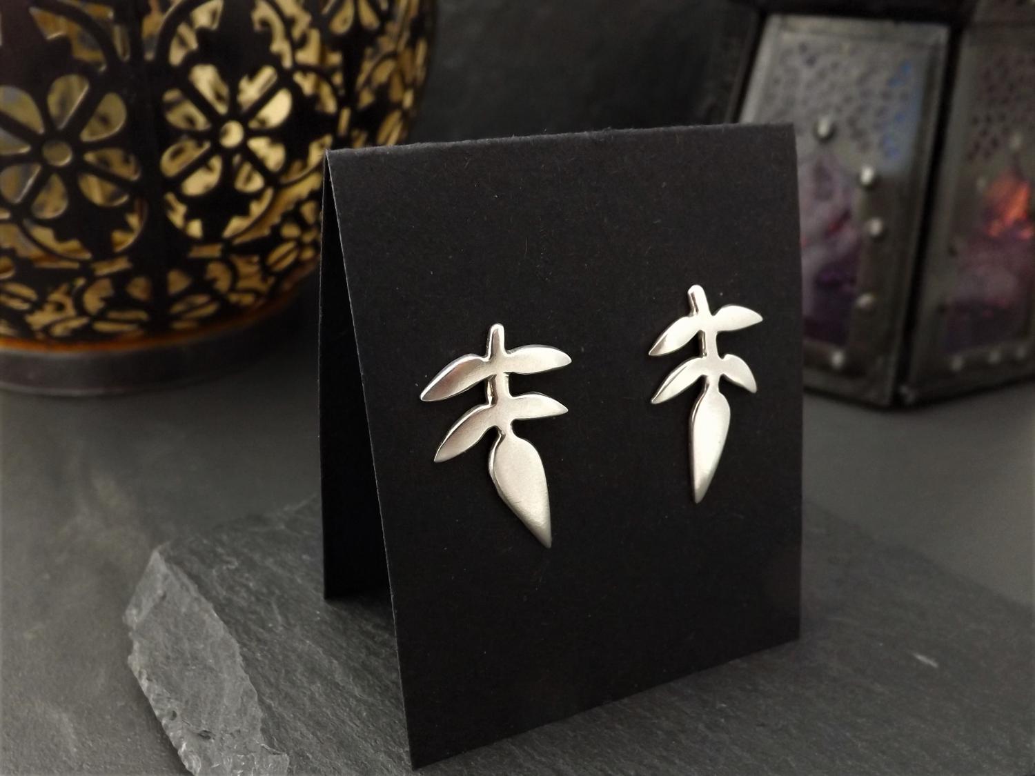 Jasmine Leaf Silver Stud Earrings