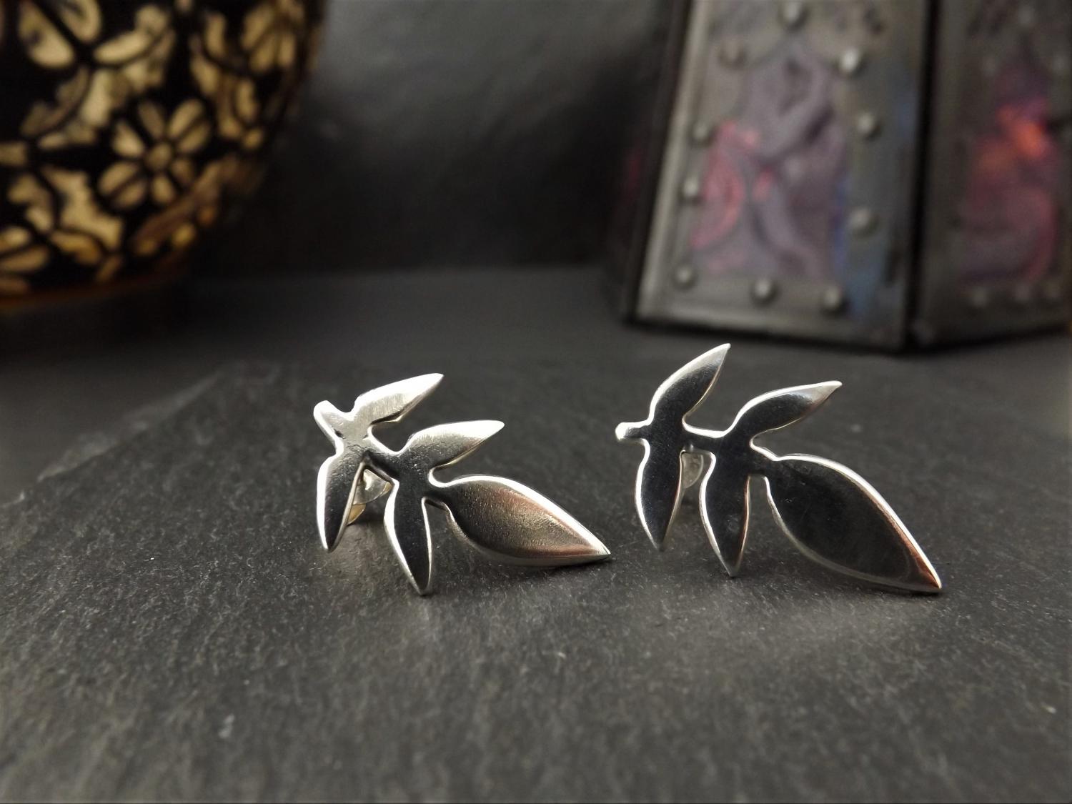 Jasmine Leaf Silver Stud Earrings