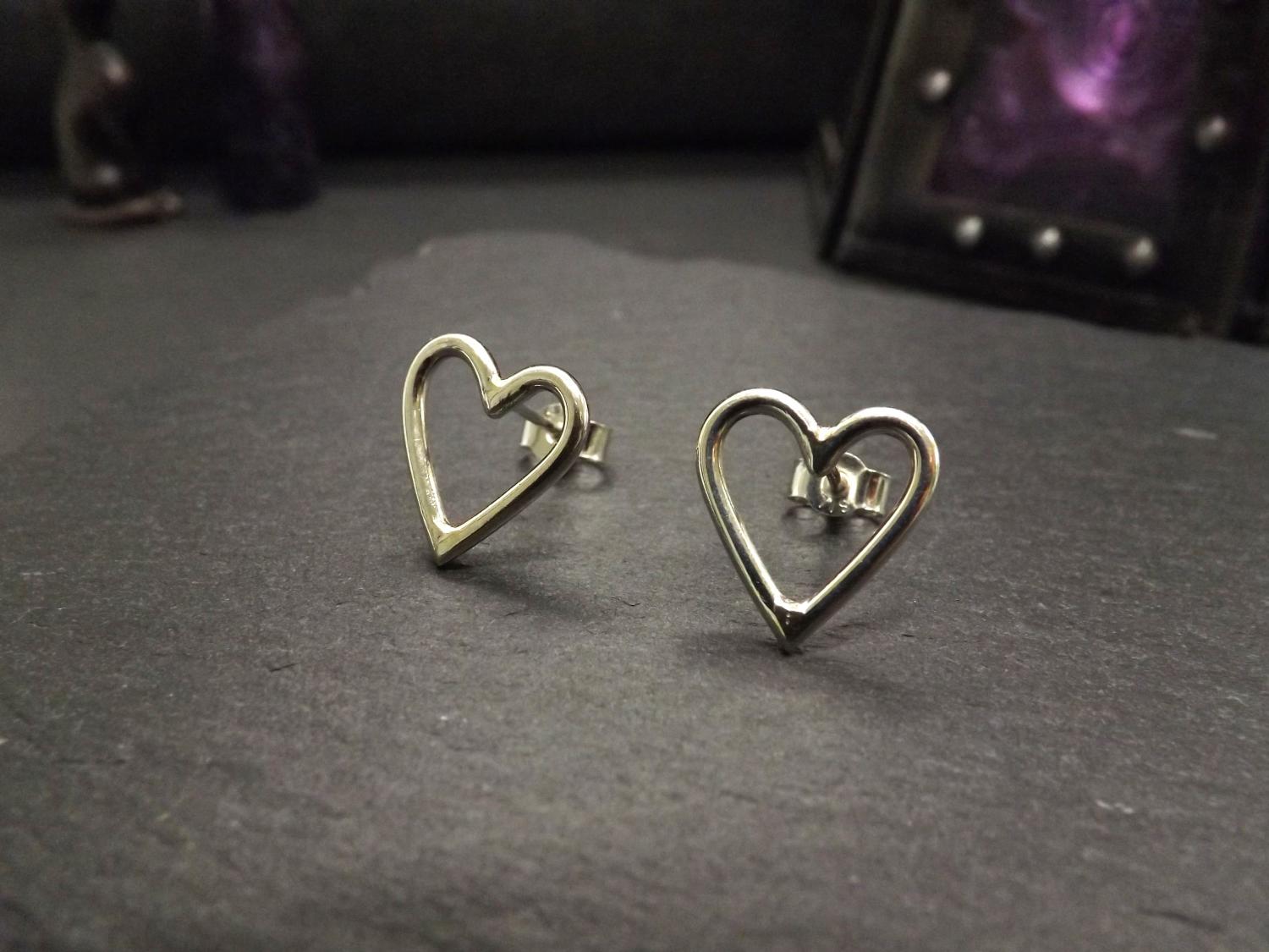 Open Heart Silver Stud Earrings (Large)