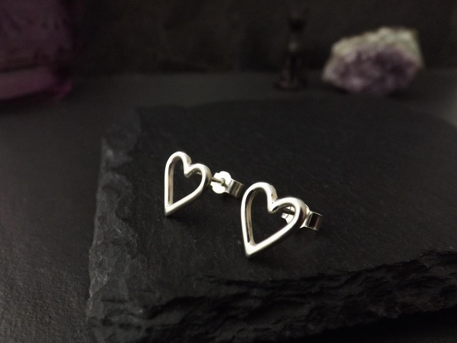 Open Heart Silver Stud Earrings