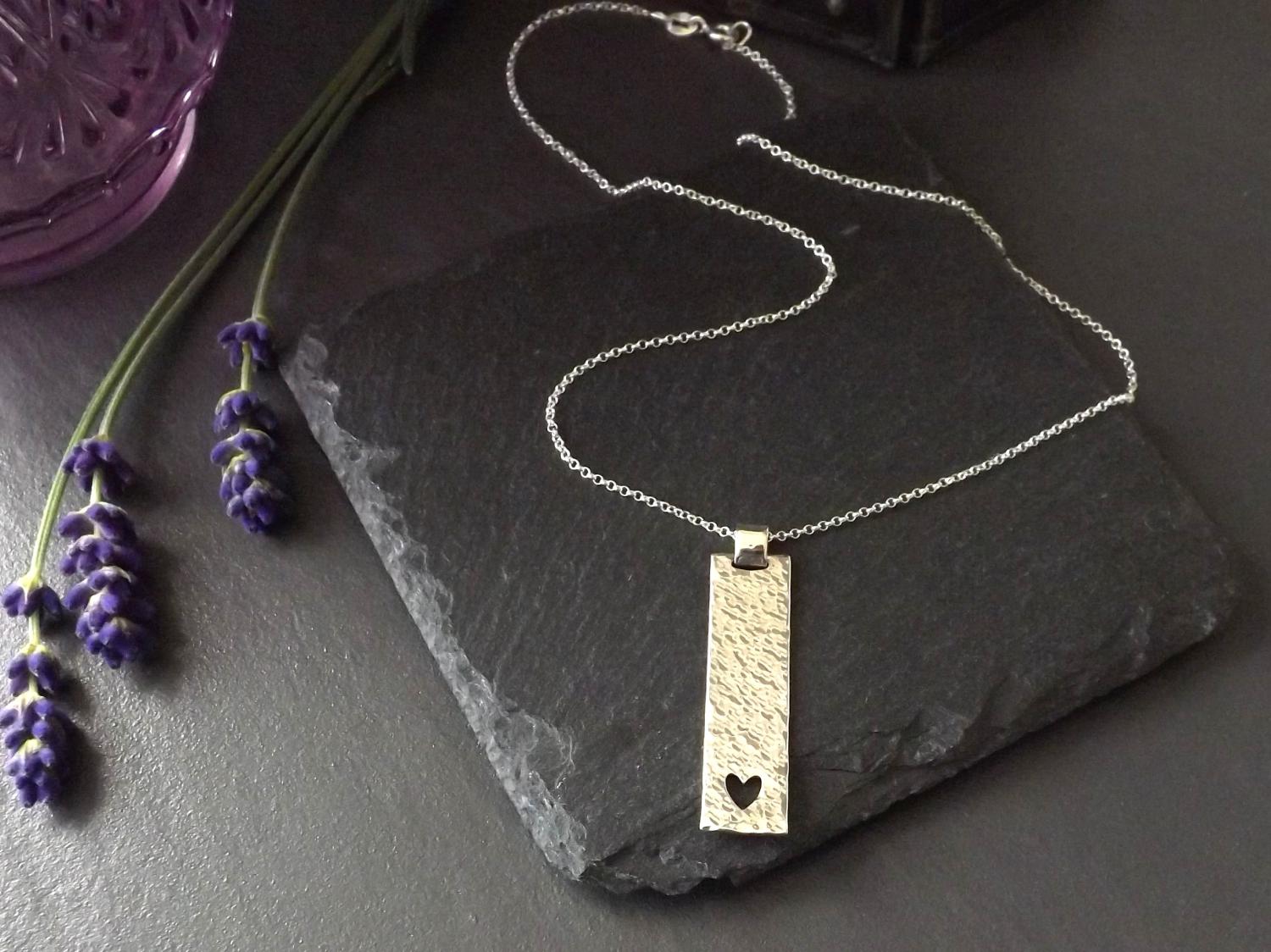 Heart Cut Out Hammered Silver Pendant Necklace