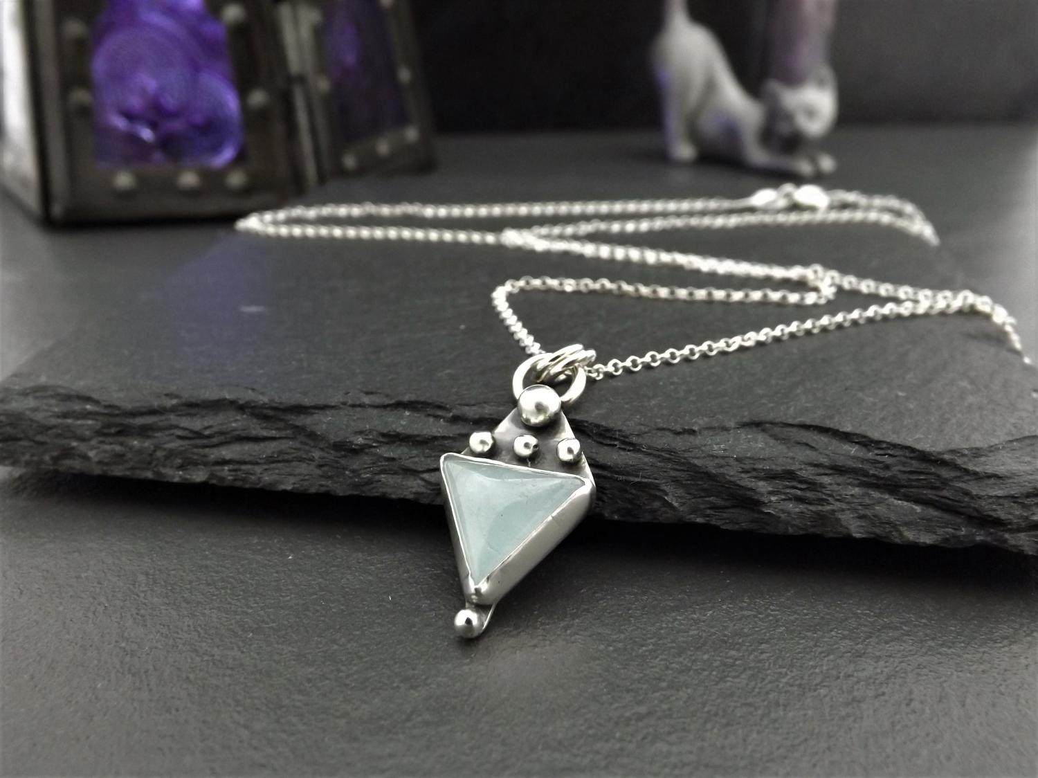 Aquamarine Triangle Silver Pendant Necklace