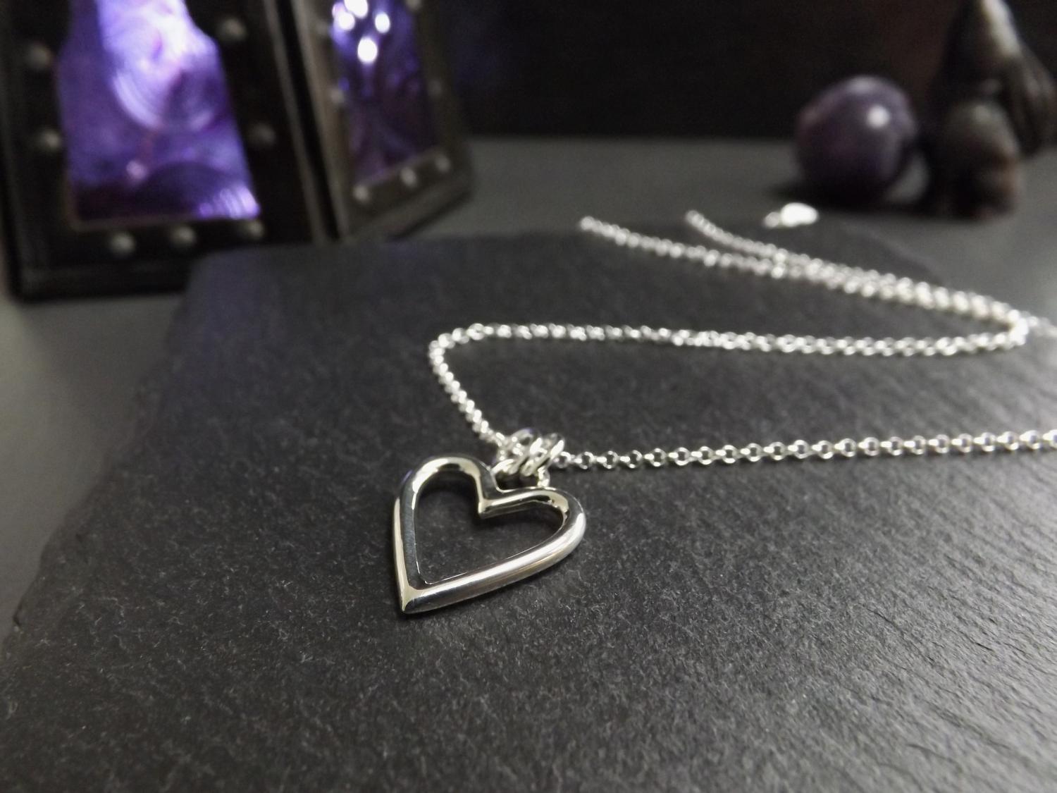 Open Heart Silver Pendant Necklace (small)