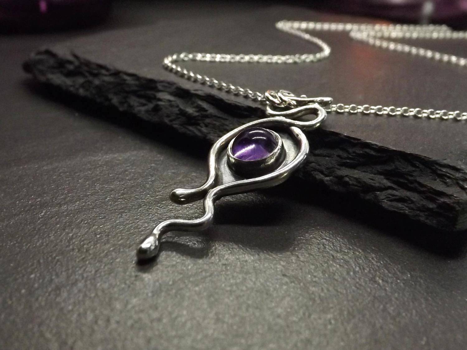 Amethyst Nouveau Organic Silver Pendant Necklace