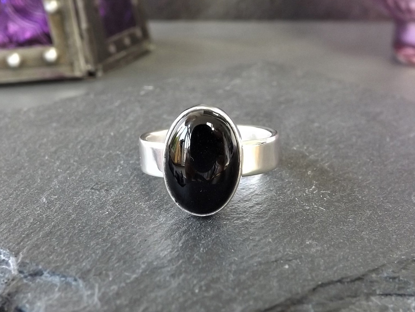 Black Onyx Silver Ring size Q