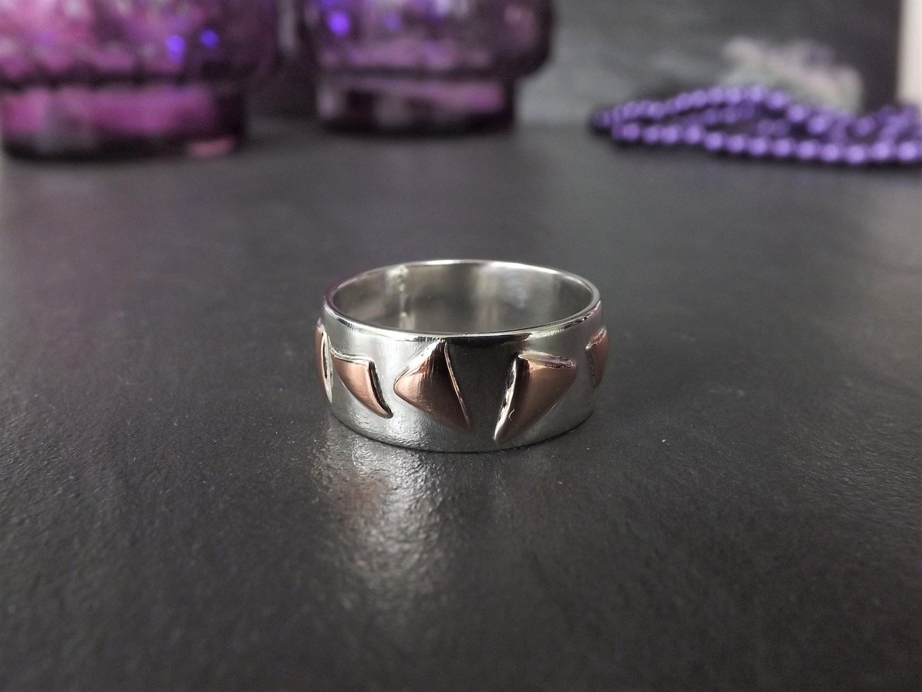 Copper Triangles On Silver Ring size P