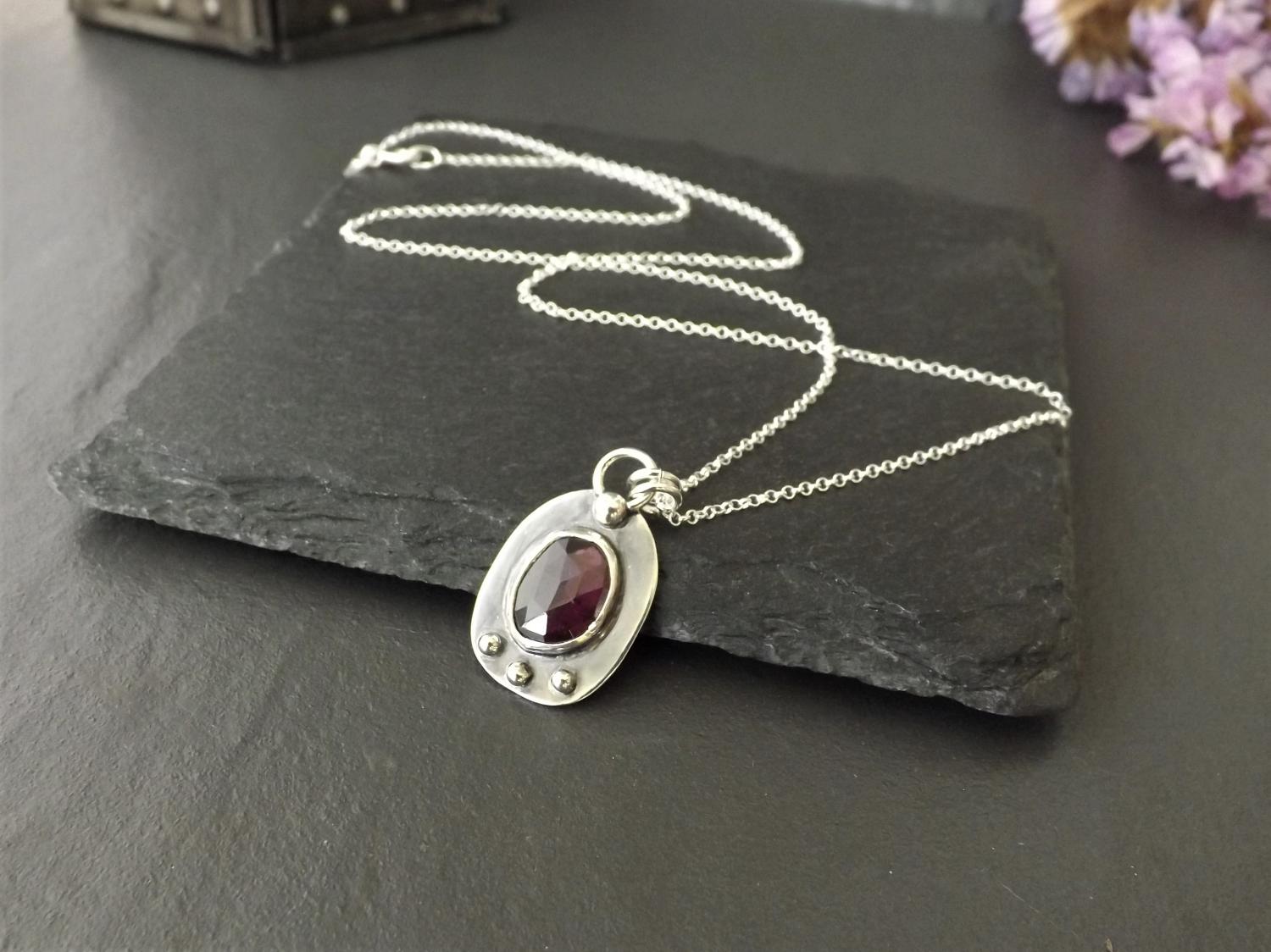 Pomegranate Rhodolite Garnet Silver Pendant