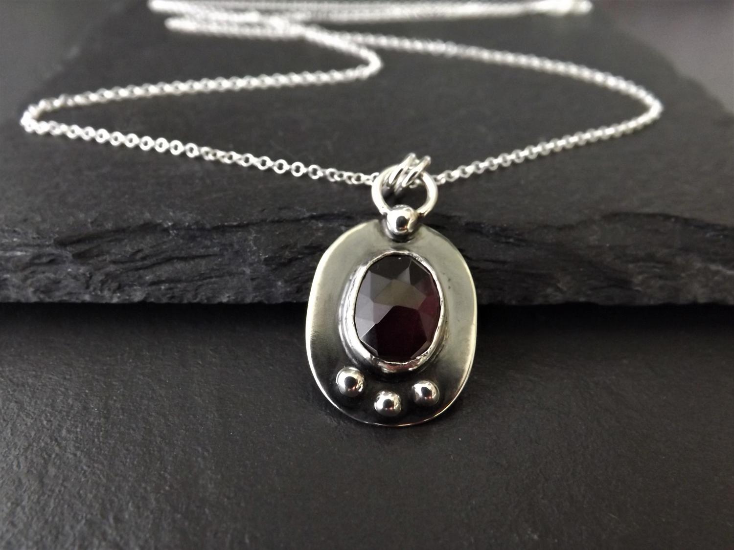 Pomegranate Rhodolite Garnet Silver Pendant Necklace